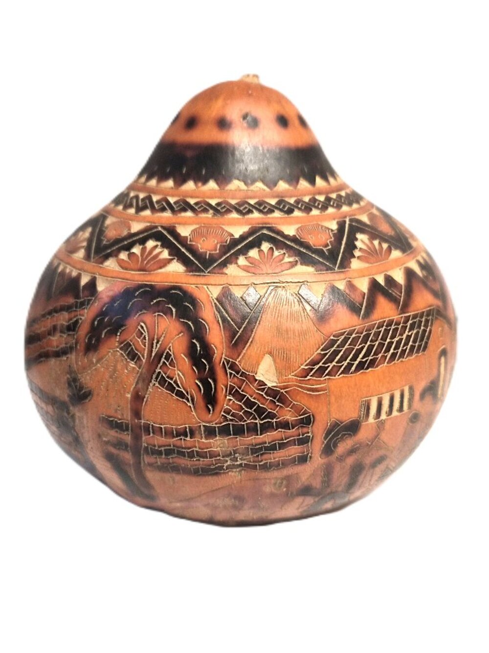VTG Peruvian Carved Storyteller Gourd Rattle Claudio Seguil Dioses Southwestern